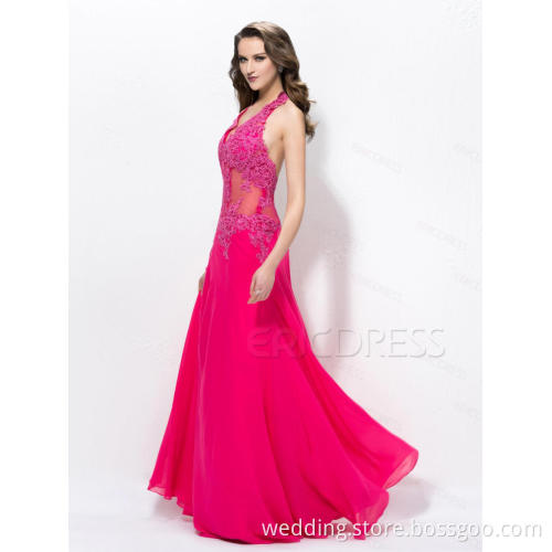 Pink Lace V-Neck Prom Dresses 2015 Elegant Party Gown